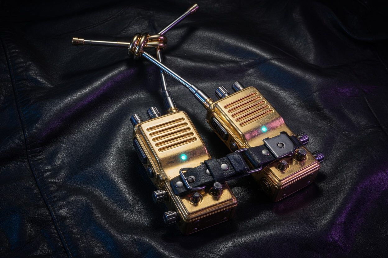 The Dual Core: two gold walkie-talkies knotted together at the antennas